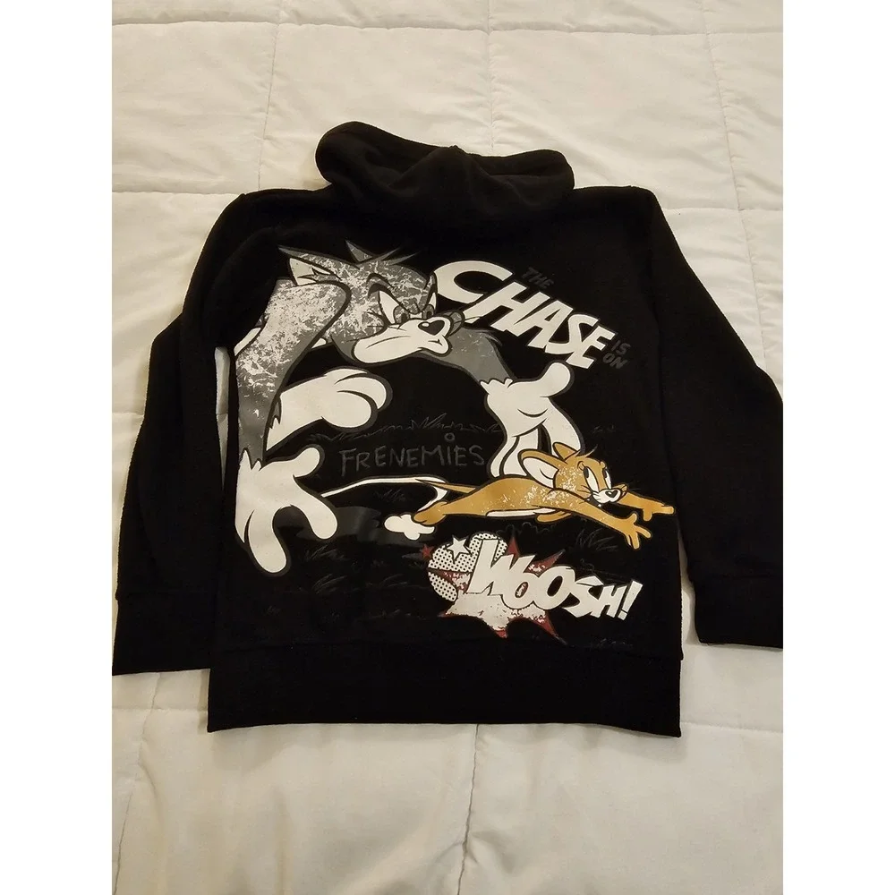 Tom and Jerry Black Pullover Hoodie Youth Size‎ 8 Graphic Cartoon Sweatshirt